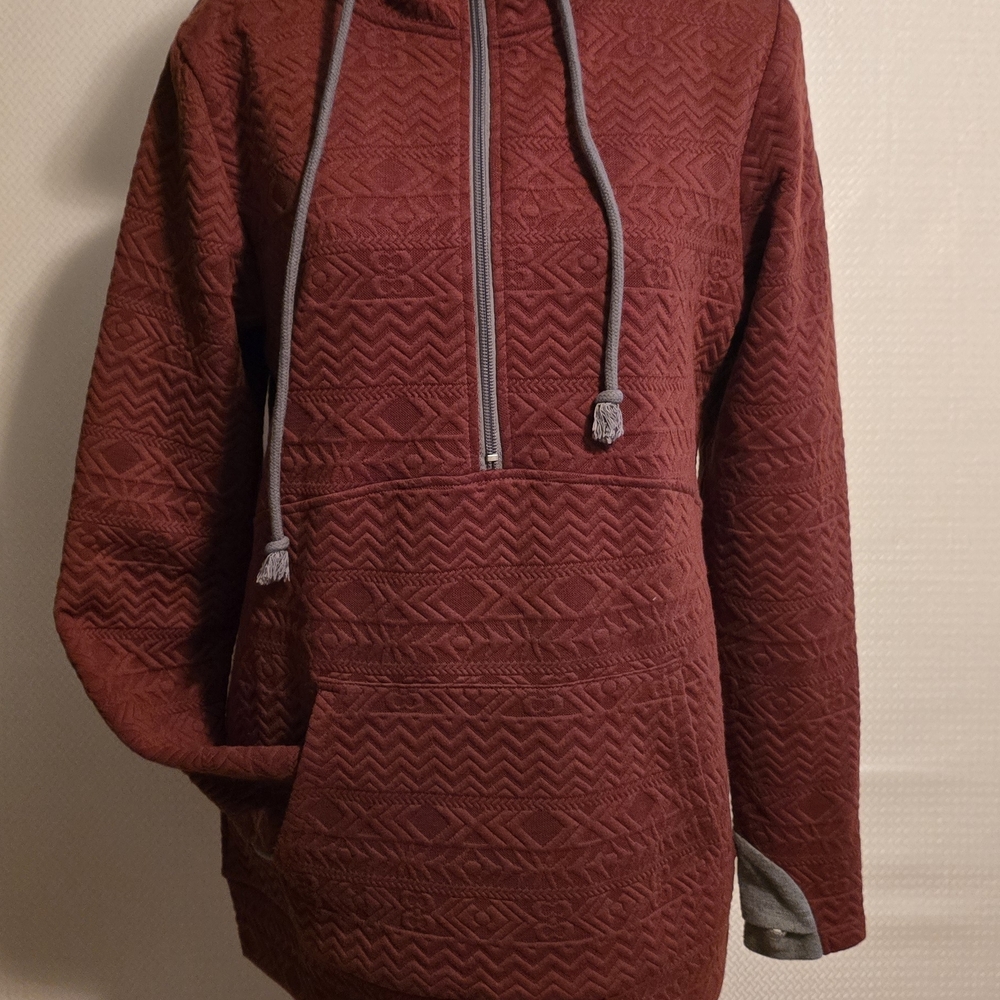 Michelle Mar Burgundy Patterned Hoodie
